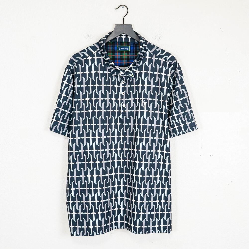 William Murray Men's Golf Polo Shirt Geo Print Blue Gray size 2XL